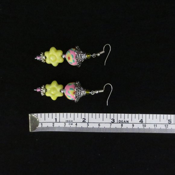 New Hand Crafted Pink Floral Pagoda Inspired Earrings - Picture 4 of 6